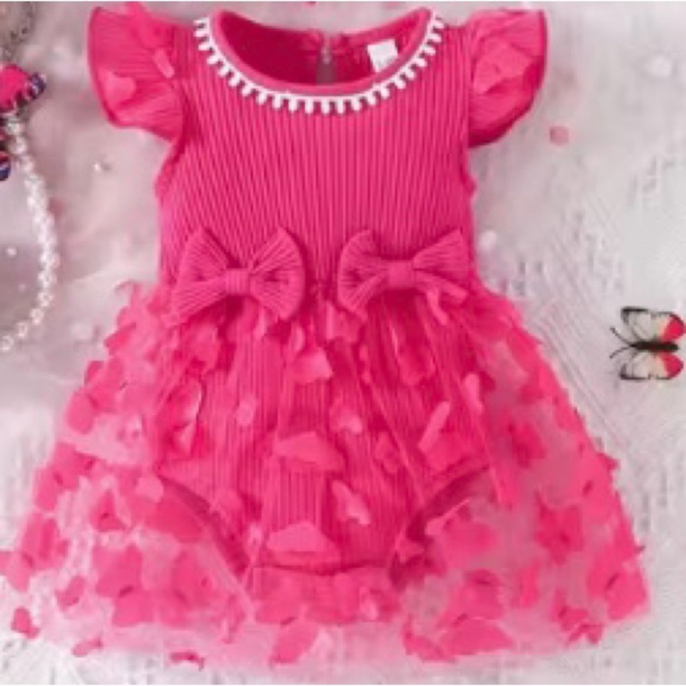 Pink Baby Dress with Bow Accents